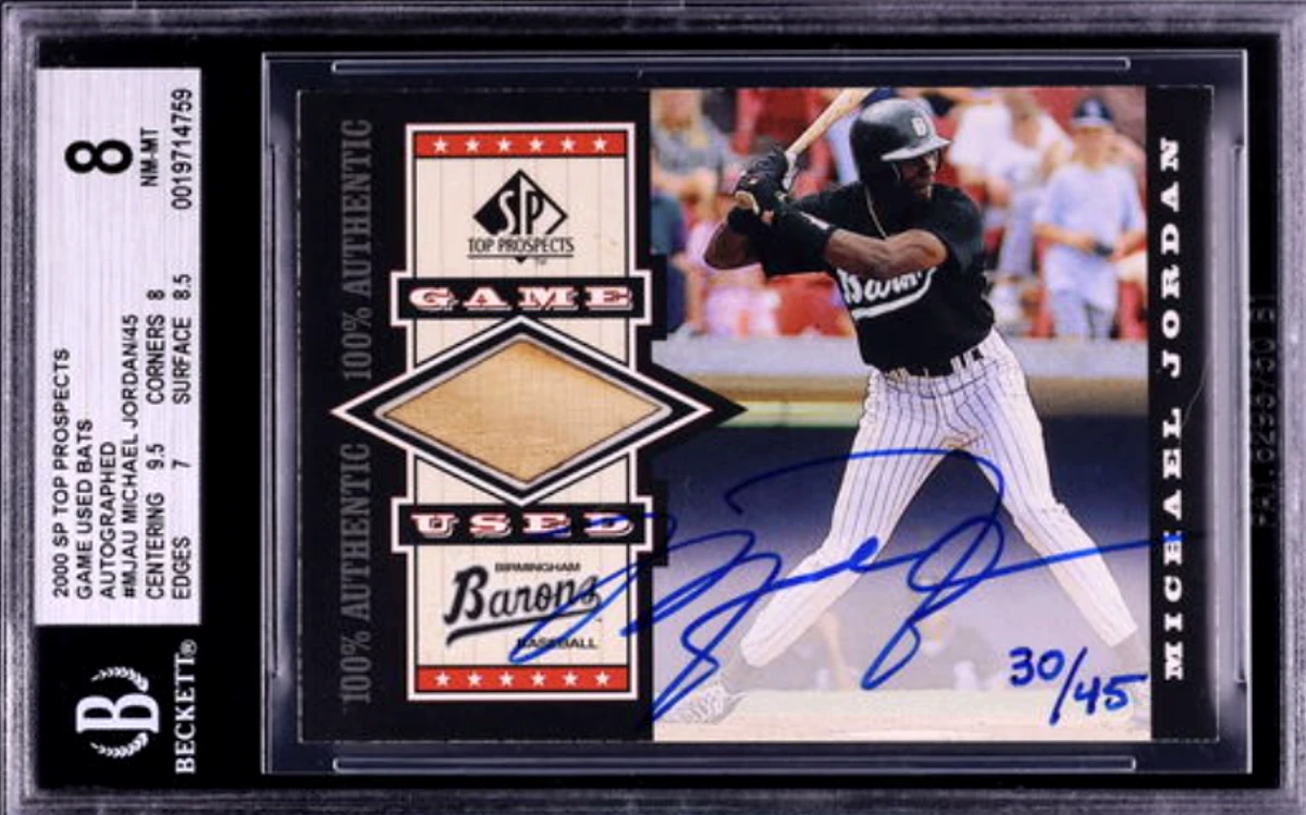 Michael Jordan 2000 SP Top Prospects · Game Used Bats 30/45, graded BGS 8